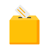 yellow ballot box with a ballot